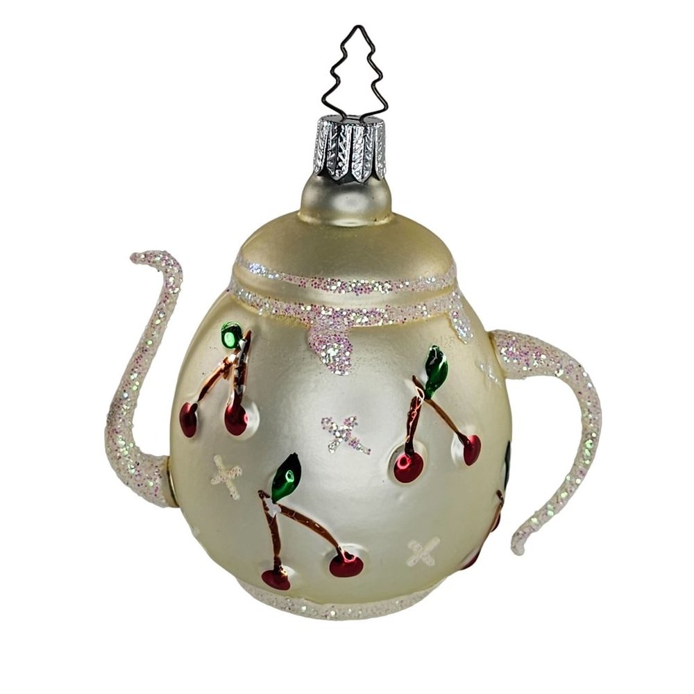 Vintage Whitehurst Imports Blown Glass Teapot Cherry Ornament Christmas